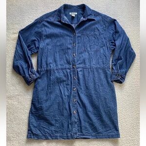 Eddie Bauer Denim Shirt Dress Sz XL Long Sleeve Cinch Waist Pockets Trending